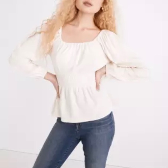 Madewell Plush Square Neck Smocked Top - Picture 1 of 9
